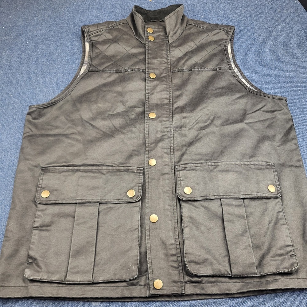 Mountain and Isles Mens Black Utility Vest XXL Plaid Flannel Lined Quilted Cargo